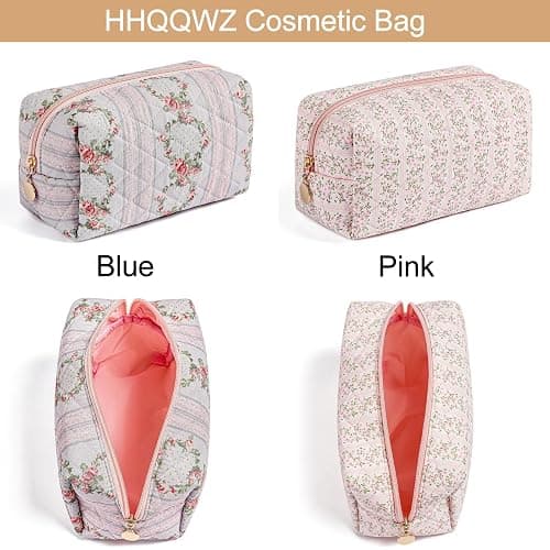 HHQQWZ Makeup Bag Travel Cosmetic Bag for Women Girls, Zipper Make Up Pouch, Floral Flowers Toiletry Organizer Makeup, Portable Storage Cosmetic Travel Cloth Bag (Pink) thumbnail 5