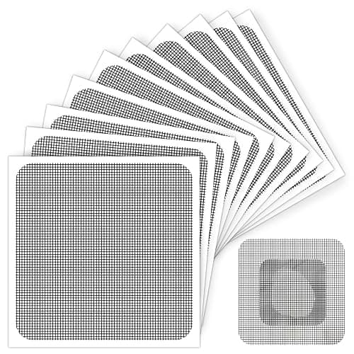 Matenf Window Screen Repair Patch, 10 Patches, 4"x 4"(10cm x 10cm), Black, 3-Layer Strong Adhesive Window Screen Mesh Tape, Repair Kit for Window and Door Screen Tears Holes - Image 1