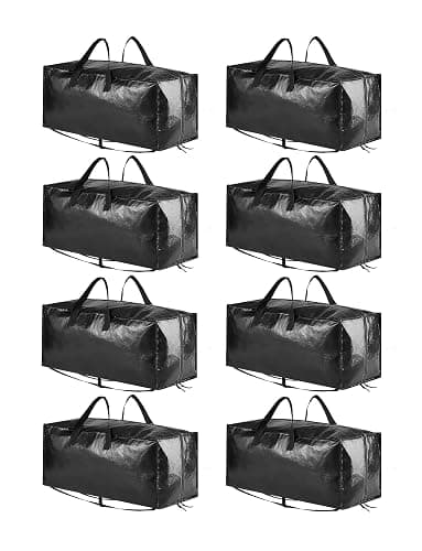 SpaceAid Heavy Duty Moving Bags 8 Pack, Large Storage Totes Bins with Backpack Straps, Strong Handles & Zippers, Packing Moving Boxes Supplies, College Dorm Room Essentials, Black - Image 1