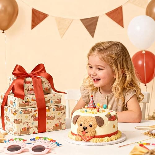 Dtiafu Dog Birthday Wrapping Paper Roll - Dachshund Dog Balloon and Happy Birthday Text Design for Kids Boys Girls Birthday Dogs Lover Party Total 28.5 sq.ft thumbnail 2