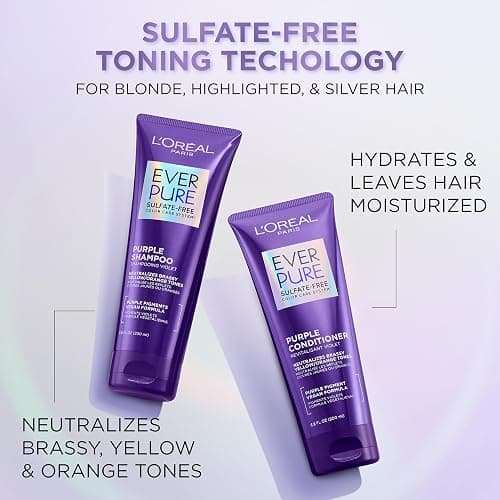 L’Oreal Paris Sulfate Free Brass Toning Purple Shampoo for Blonde, Bleached, Silver, or Brown Highlighted Hair, EverPure, 23 Fl Oz (Packaging May Vary) thumbnail 3