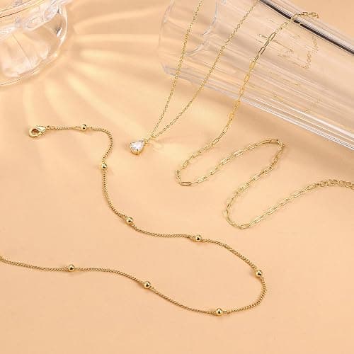 Kakonia Layered Gold Necklace for Women 14K Gold Plated Pendant Necklace Set Gold Necklace Satck Dainty Gold Chain Trendy Jewelry for Women thumbnail 5