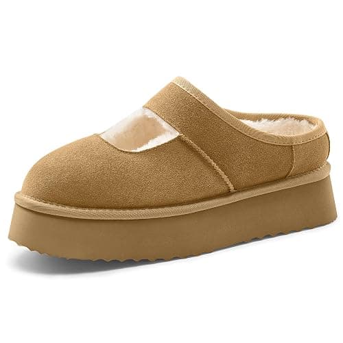 Vilanva Platform Slippers for Women Cozy Fur Lined Slip on Mary Jane Fall Shoes Warm Comfy House Slippers for Indoor Outdoor - Image 1