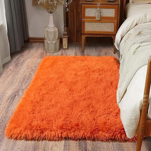 Ailyei Soft Runner Rugs for Bedroom Hallways, 2x3 Orange Fluffy Shag Throw Area Rug Non Slip for Bedside Dorm, Long Shaggy Furry Carpet for Nursery Living Room - Image 1