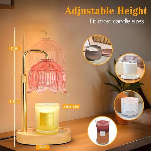 Candle Warmer Lamp with Timer Dimmer, Adjustable Height Candle Wax Warmer, Christmas Birthday Gift for Mom Women, House Warming Gifts for New Home Bedroom Decor, (Lotus Flower-Amber) thumbnail 2
