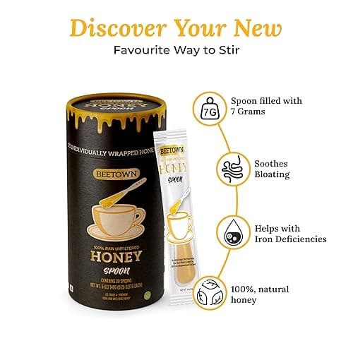 Elephant Park 100% Raw Unfiltered Honey Spoon Stirrer 20 Pack Premium US Grade A Non-GMO Individually Wrapped And Sealed On The Go Single Serve Natural Sweetener thumbnail 5