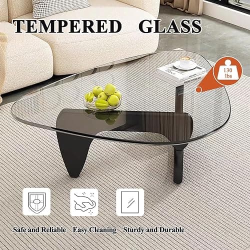Mid Century Modern Glass Coffee Table, Black Coffee Table for Living Room, Elegant and Functional Coffee Tables,Suitable for Bedroom Living Room Reception Office Tables（Black/Transparent，Large） thumbnail 3