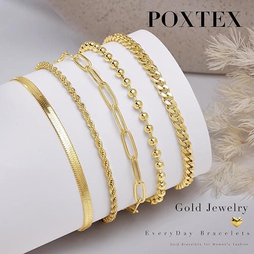 Gold Bracelets for Women,Dainty Bracelets Set for Women Trendy, Gold Bracelets Stack With Beaded, Cuban, Paperclip, Heart, Snake, Rope, Pearl, Cross, Hand Chain, Silver Jewelry Gifts for Women thumbnail 5