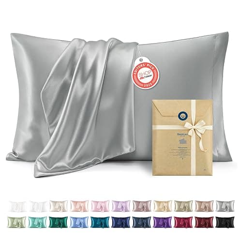 Bedsure King Size Satin Pillowcase Set of 2 - Silver Grey Pillow Covers for Hair and Skin with Envelope Closure, Similar to Silk Pillow Cases, Gifts for Women Men, 20x36 Inches, 2pcs - Image 1