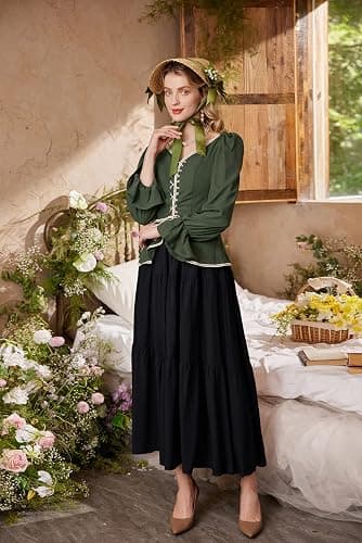 Scarlet Darkness Maxi Long Skirts for Women Summer Flowy Renaissance Skirt with Pockets thumbnail 7