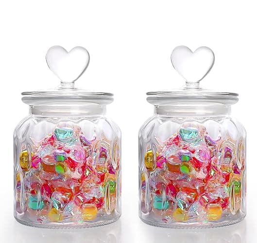 HomeyHoney Vorratsgläser mit Deckel Luftdicht 2er Set,Bonbonglas Mit Herzform Vorratsdosen Glas,650ml Dekorative Vorratsglas Aufbewahrungsgläser für Candy Bar,Küche,Kekse, Edelstein Textur - Image 1