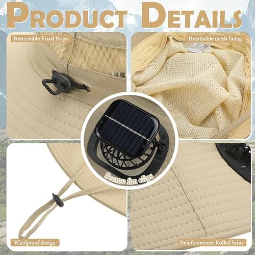 Berlune Sun Hat with 2 Solar Fan Wide Brim Fishing Bucket Hat USB & Solar for Men Women UPF 50+ Cooling for Fishing Beach thumbnail 3