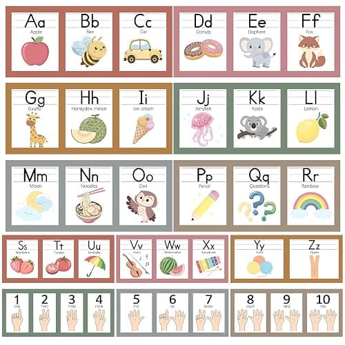 COCHIE Boho Alphabet for Classroom Wall Decorations Kindergarten Preschool, Alphabet Number Line Posters Bulletin Board Set of 12, Back to School ABC Letters Teacher Must Haves Supplies (Boho) - Image 1
