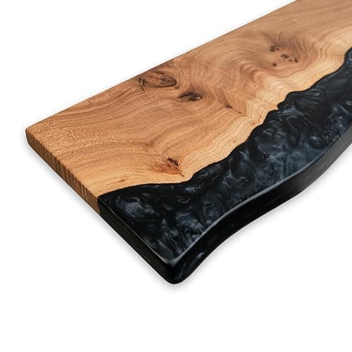 RWA Unique Live Edge Floating Shelf for Wall - Stylish Hanging Shelves for Room Wall Bedroom Bathroom Office Decor, Epoxy and Wood Wall Shelf Plank - Elegant Wall Mounted Shelves (black, 16x6") thumbnail 5