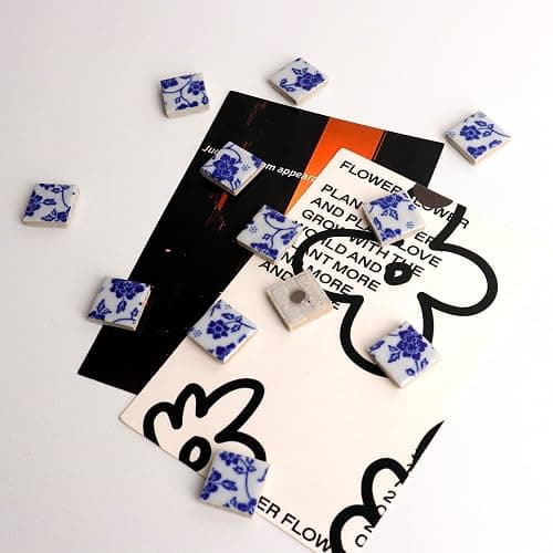 12 Pcs of Blue and White Porcelain Mosaic Refrigerator Magnets,Floral Pattern，for Photos and Notes on Offices, Kitchens Storage Cabinets Refrigerators Storage Cabinets and Whiteboards 11# thumbnail 7