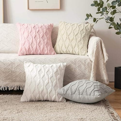 MIULEE Light Pink Throw Pillow Covers 18x18 Set of 2 Spring Decorative Farmhouse Couch Throw Pillows Boho Shells Cute Soft Plush Wool Winter Pillowcases for Valentines Day Bedroom Living Room Sofa thumbnail 9