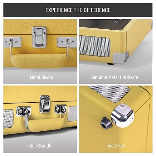 Crosley CR8005F-LY Cruiser Plus Vintage 3-Speed Bluetooth in/Out Suitcase Vinyl Record Player Turntable with Built-in Speakers, Lemon Yellow thumbnail 4