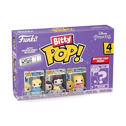 Funko Bitty POP! 4 Pack: Disney Princess - Cinderella, Snow White + Mystery | Official Cartoon/Animation Merch - Tiny 0.9 inch Figures with Display Shelf - Cake Topper, Party Bag and Stocking Filler Gift - Image 1