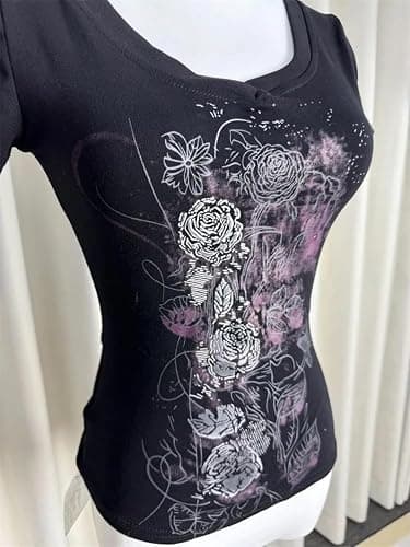 Grunge Shirts Emo Clothes Teen Girls Vintage Graphic Tee Y2k 2000s Goth Top Women Mcbling Short Sleeve Streetwear thumbnail 5