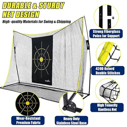 LIBERRWAY Golf Net,10x7x3ft Heavy Duty Golf Practice Hitting Net for Backyard Driving,Golf Driving Range&Golf Swing Net, Tri-Turf Mat with 6 Golf Balls, 8 Golf Tees&Carry Bag, Gifts for Men/Golfers thumbnail 3