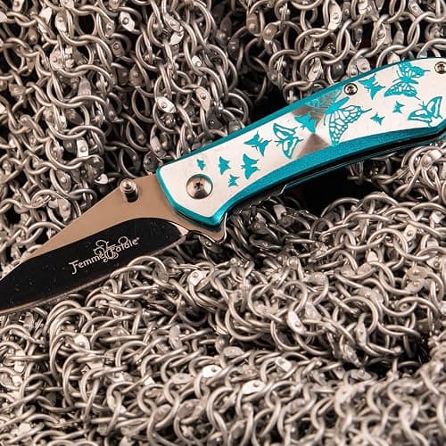 Butterfly pocket knife w/ blue/silver handle thumbnail 2