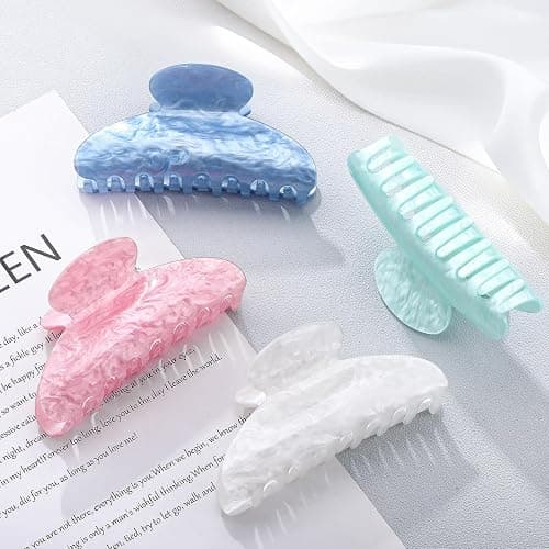 HairChrysm 4.2 Inch Large Acrylic Claw Clips, Cute Pink Blue Hair Clips Strong Hold Hair Claw Barrettes for Thick Thin Hair, 4 Pack Stylish French Hair Accessories for Women Girls - Image 1