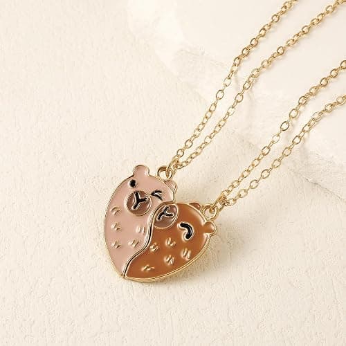 HANRESHE Brown Capybara Best Friend Necklace Cute Heart Capybara Bff Necklace Fashion Friendship Necklaces Gift thumbnail 6