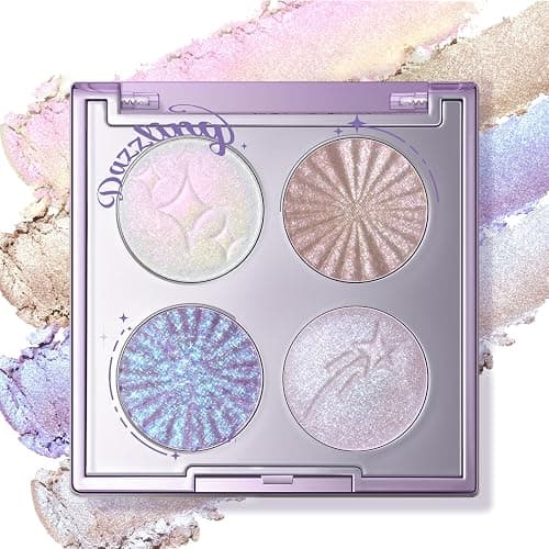 Noerrors Duochrome Shimmer Eyeshadow Quad Palette for Sparkly Fairy Makeup | Holographic Half Magic +3D Metallic Finish for Eyeshadow or Highlighter, Subtle Shimmer, Easy to Color, Daily or Rave Looks - Image 1