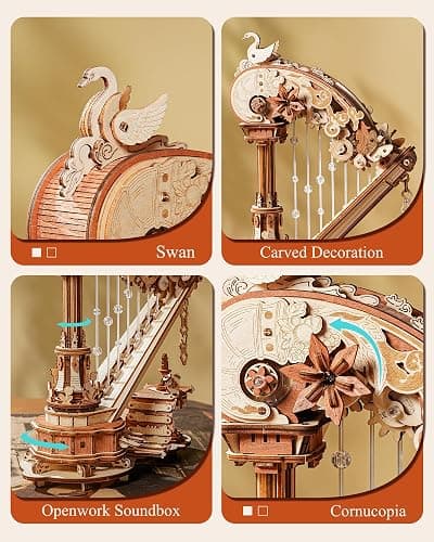 ROKR 3D Wooden Puzzles for Adults - Magic Harp Music Box, Mechanical Model Kit Self-Playing Musical Instrument, DIY Craft Kits, Home Decor & Birthday Gifts, Hobbies for Men Women thumbnail 3