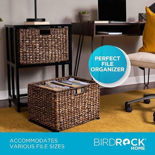 BIRDROCK HOME 2 Tiered File Cubby w/Wood Top - File Cabinet, Home Office Storage, Nightstand, Decorative Wooden Organizer | Desk, Modern Table, Shelves, Side Table, Craft Furniture - Brown Wash thumbnail 3