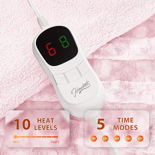 Homemate Electric Heated Blanket Full Size - 72"x84" Heating Blanket Full Size 1/2/4/6/8 Hours Auto-Off 10 Heat Level Over-Heat Protection Luxury Faux Fur Sherpa ETL Certification thumbnail 3