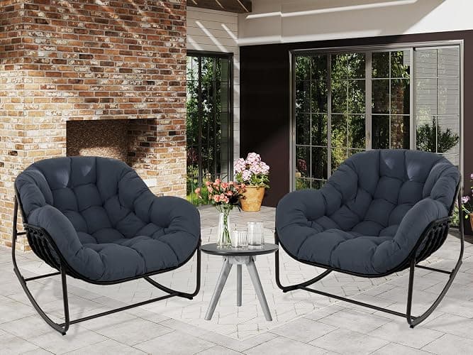 Quinora Papasan Rocking Chair, Oversized Papasan Chair with Cushion and Frame for Indoor& Outdoor, Deep Seat Egg-Shaped Rocker Chair for Garden, Deck, Living Room, Blue thumbnail 8