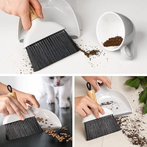 MR.SIGA Mini Dustpan and Brush Set, Bamboo Handle, White, 1 Set | Portable cleaning brush and dustpan combo, handheld brush and dustpan combo with hanging loop thumbnail 5