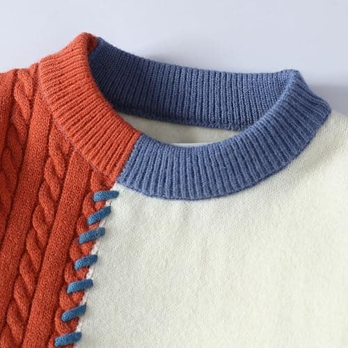 GURUNVANI Patchwork Sweater Mens Colorblock Jumper Cable Knitted Pullover Oversized thumbnail 5