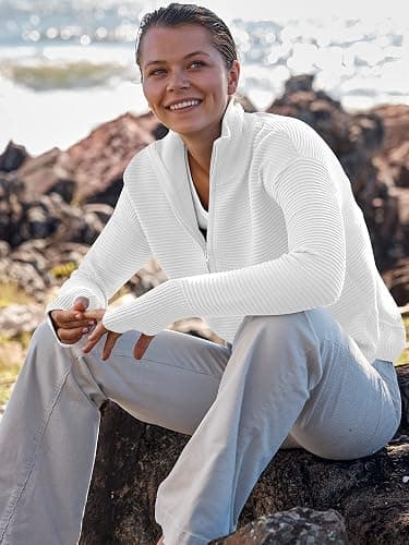 ANRABESS Womens Long Sleeve Quarter Zip Pullover Sweater Casual Loose V Neck Collared Ribbed Knit Jumper Tops Thumb Hole thumbnail 5