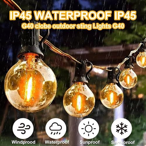 TAICORE Outdoor String Lights with G40 Clear Globe Bulbs, Black Cord, Waterproof LED Edison Filament Decorative Lighting for Patio, Garden, Backyard (G40 Bulbs, 13FT) thumbnail 3