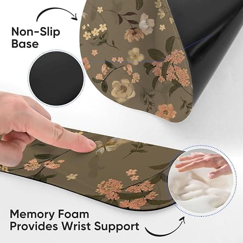 AORTDES Ergonomic Keyboard Mouse Pad Wrist Rest Support Set for Laptop/Computer/Desktop,Memory Foam Hand Rest Wrist Cushion for Gaming/Office,Lightweight Comfortable & Pain Relief (Flowers) thumbnail 4