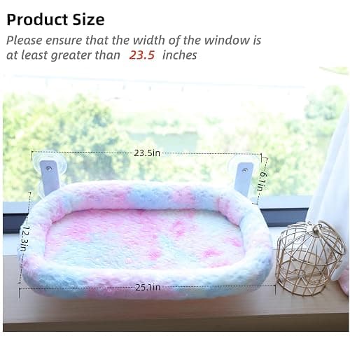 Cat Window Perch, Sturdy Cat Hammock with Strong Suction Cups for Large Heavy Cats, Gradient Color Shiny Fabic with Cushioned Border, Cute Window Bed Seat for Cats Inside with Movable Toy Hooks (XL) thumbnail 2