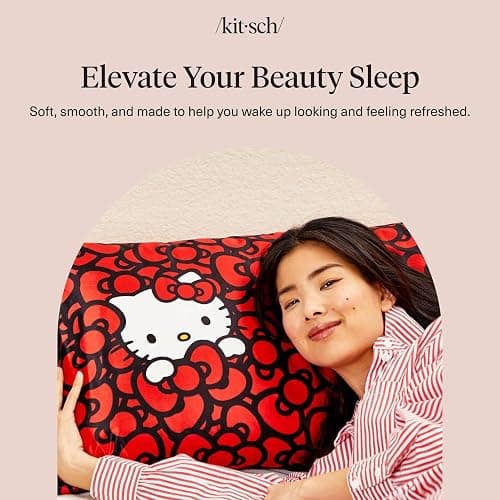 Kitsch x Hello Kitty Satin Pillowcase - Size 19x26, Sea of Bows | Softer Than Silk Pillow Cases, Smooth Cooling Satin Pillow Case Perfect for Toddlers, Wrinkle-Free, and Machine Washable thumbnail 9