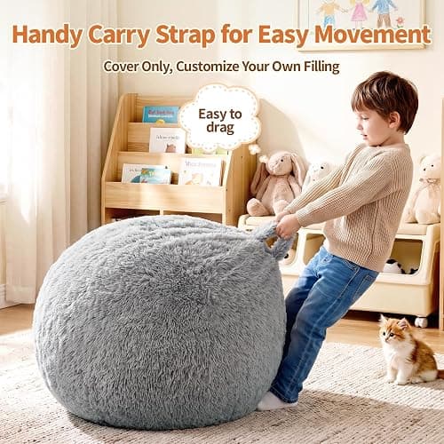 AZHCHKE Stuffed Animal Storage Bean Bag Chair Cover, Soft Bean Bag Cover | Fluffy Faux Fur Stuffed Animal Storage Chair, Non-Slip Bottom, Fill with Plush Toys or Blankets, for Kids Teens Adults Girls thumbnail 6