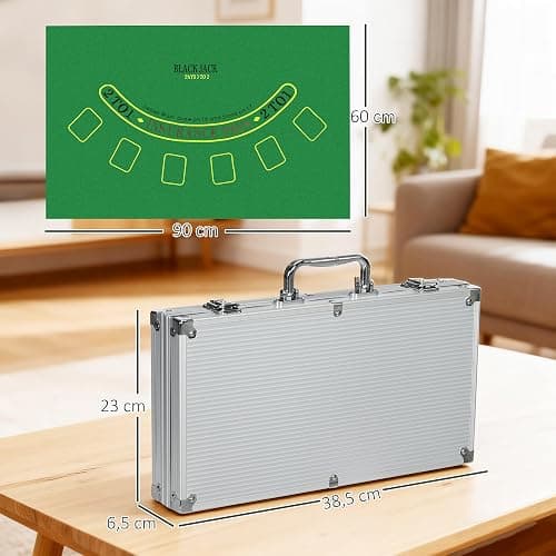 SPORTNOW Mallette de Poker Coffret de Poker Complet, verrouillable, avec 300 jetons 5 dés 2 Jeux de Cartes 3 Boutons 1 Tapis en Feutre + 2 clés Aluminium thumbnail 3
