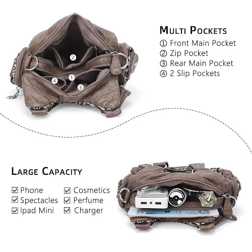 Angel Kiss Purses for Women Small Hobo Shoulder Bags Vagen Leather Multi-Pocket Tote Bag with Zipper thumbnail 5