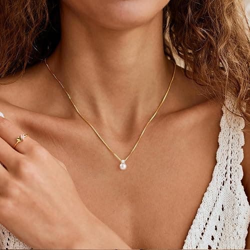 WFYOU Pearl Necklaces for Women Trendy 6MM 8MM 10MM Dainty Round Natural Freshwater Pearl Necklace Silver 14K Gold Plated CZ Pearls Necklaces for Women Birthday Bridesmaid Wedding Gifts Pearl Jewelry thumbnail 5