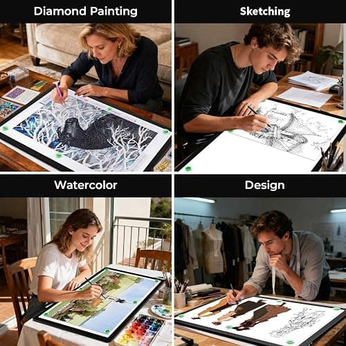 Zocelight Rechargeable A2 Light Pad 25.2" x 18.4",Magnetic Light Board for Diamond Painting,Physical Buttons,US Adapter,3 Colors,Stepless Dimming Light Box for Tracing, Light Table Sketching,Drawing thumbnail 2