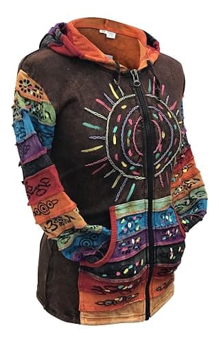 Shopoholic Fashion Women's Full Sleeve Gothic Sun Patchwork Faded Pixie Cotton Hippy Rib Hoodie thumbnail 2
