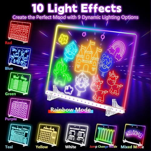 16" Led Drawing Board for Kids with 18 Tracing Pages - 4 Modes & Acrylic Led Note Board with 7 Colors, Light up Magic Boards for Art Kit, Birthday & Christmas Gifts for Teenage Girls & Boys, 39PCS thumbnail 2