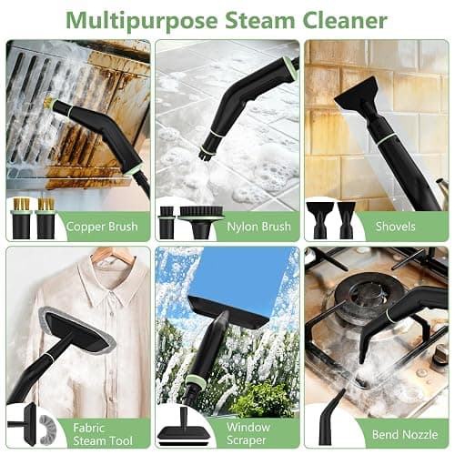 Steam Cleaner, Portable Steamer for Cleaning with 16pcs Accessories, 6-Level Adjustable, 15s Heat-Up, Handheld Steam Cleaner for Home for Tile, Grease, Dirt, Grout, Car Detailing, Green thumbnail 7