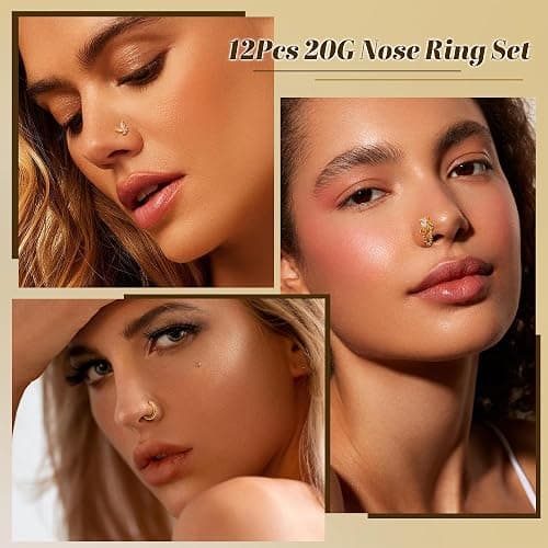REVOLIA 12Pcs 20G Nose Ring Set 316L Stainless Steel Nose Rings Hoop for Women CZ L Shaped Studs Dangle Heart Butterfly Screw Nose Studs Cute Threadless Flat Back Nose Piercings Jewelry thumbnail 4