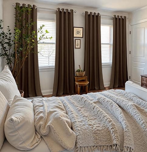 YoungsTex Dark Brown Velvet Curtains 84 Inch Length 2 Panels Set for Living Room, Chocolate Blackout Drapes Thermal Insulated with Grommet Privacy for Dining Bedroom, 2 Panels, 52 X 84 Inch thumbnail 2