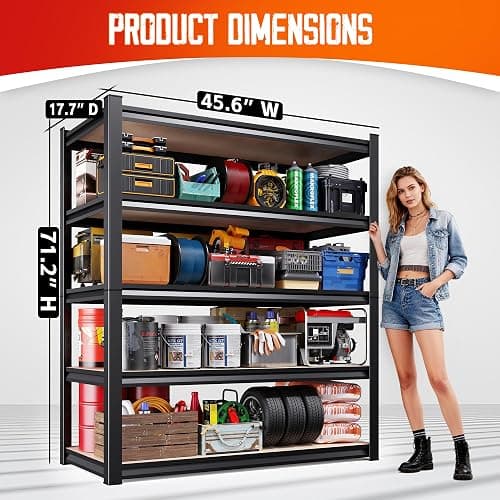 Garage Shelving-2050 lbs 5 Tier Storage Shelves,Adjustable Heavy Duty Metal Shelving Unit and Storage Large Rack,Utility Steel Shelf for Warehouse Industrial Pantry Basement Organizers 71"x46"x18" thumbnail 3